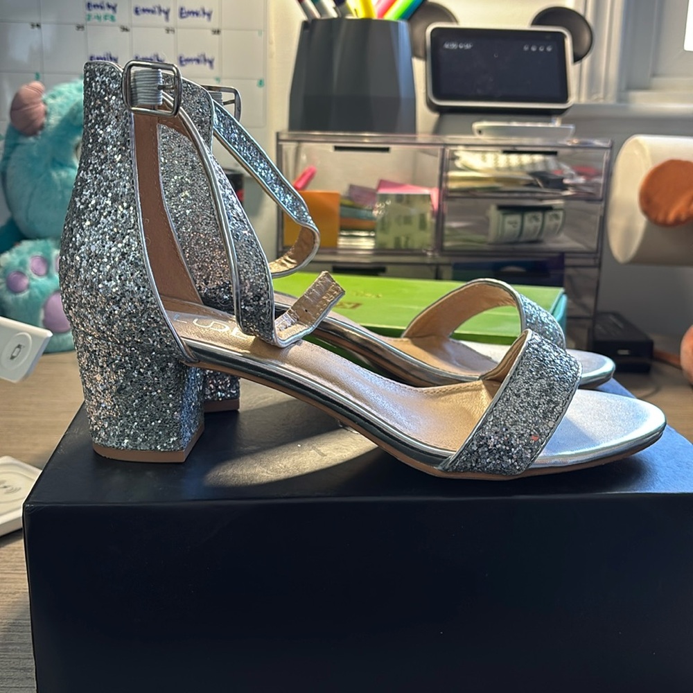Silver Glitter Chunky Heel